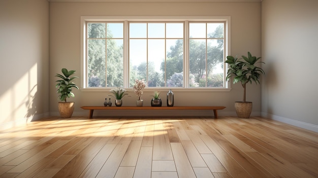 Laminate flooring on display in an empty room Generative Ai