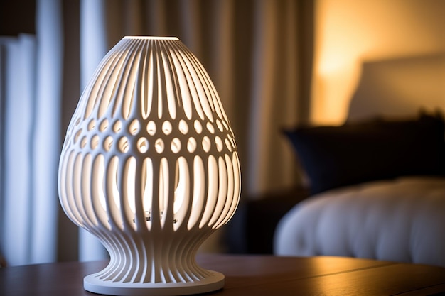 Lamp on bedside table at night prototype by 3D printing technology