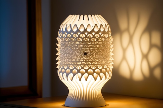 Photo lamp on bedside table at night prototype by 3d printing technology