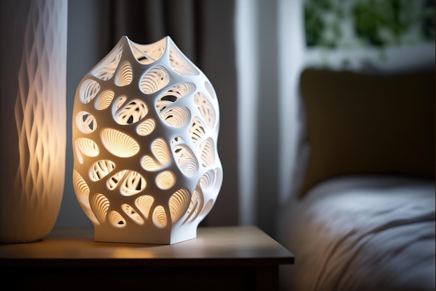 Photo lamp on bedside table at night prototype by 3d printing technology