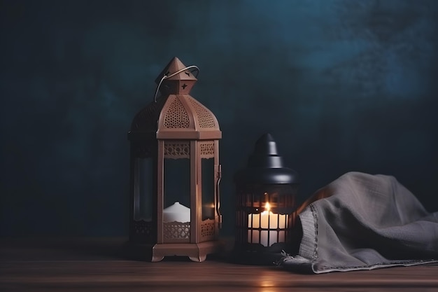 A lamp and a cloth on a table