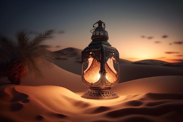 A lamp in the desert at night