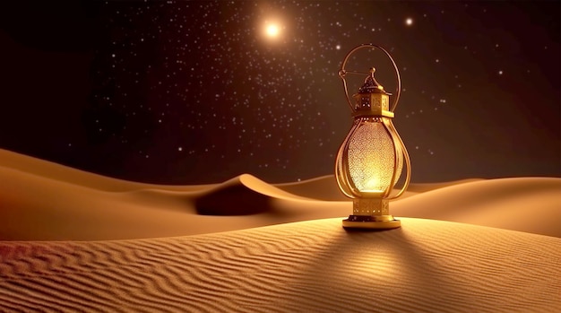 A lamp in the desert with the stars in the background