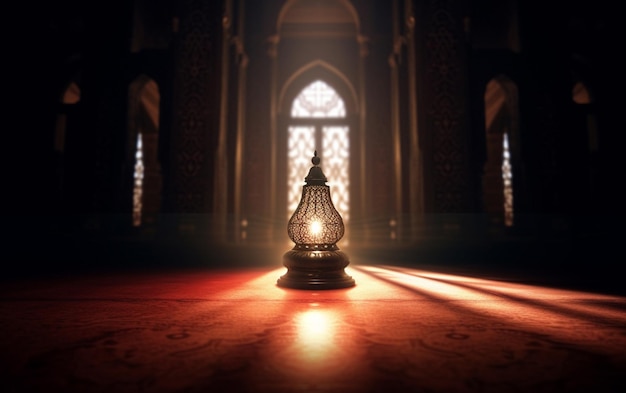 Photo a lamp in a mosque with the light shining through it