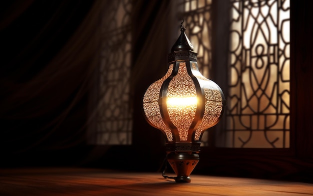 Photo a lamp in a mosque with the light shining through it