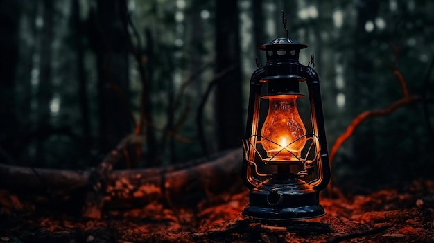 lamp in the night forest