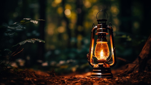 lamp in the night forest