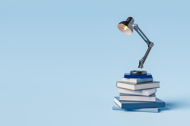 Lamp op stapel boeken