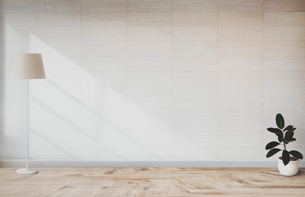 Lamp and a plant in an empty room wall