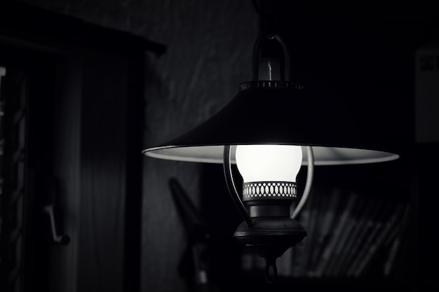 Photo lamp post in dark room