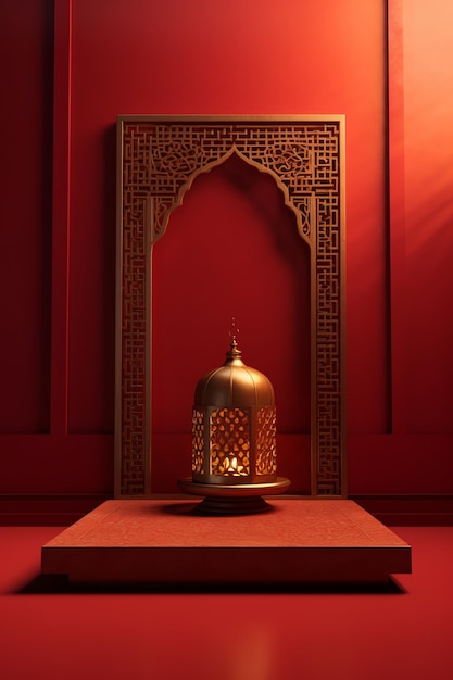 A lamp in a red room with a red wall behind it.