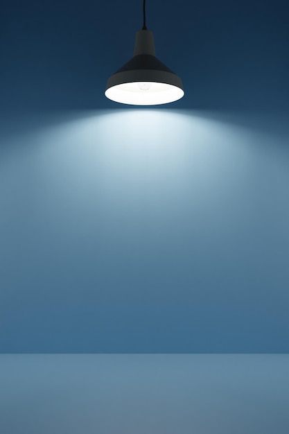 Photo lamp shines from above on empty podium background interior design free space 3d render