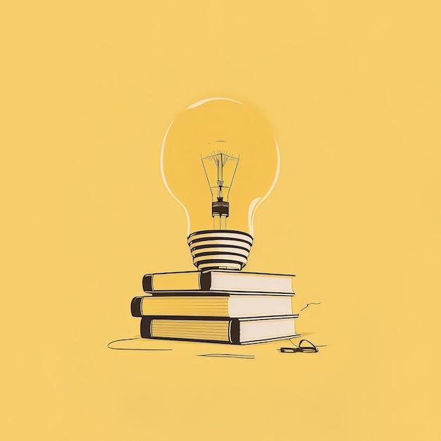 Lamp on a stack of books on a yellow background concept of time management baggage of knowledge idea