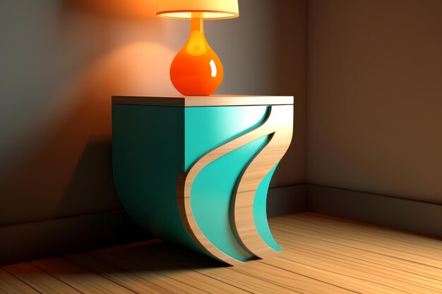 A lamp on a table in a dark room