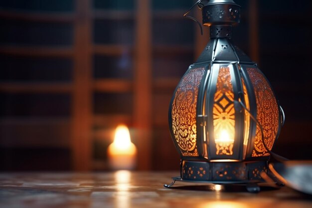 A lamp on a table Islamic background Ramadhan background it