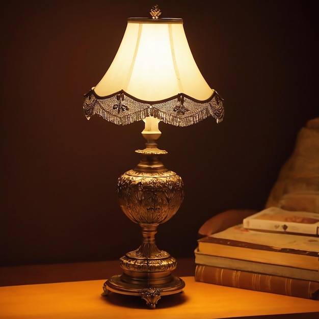 A lamp on a table with a lamp on it