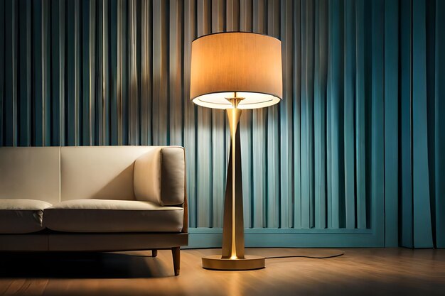 a lamp that is on a table in a room