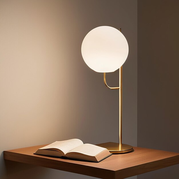 Photo a lamp that is on a table with a book on it