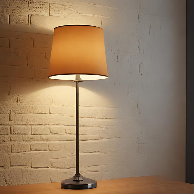 Photo a lamp that is on a table with a lamp shade