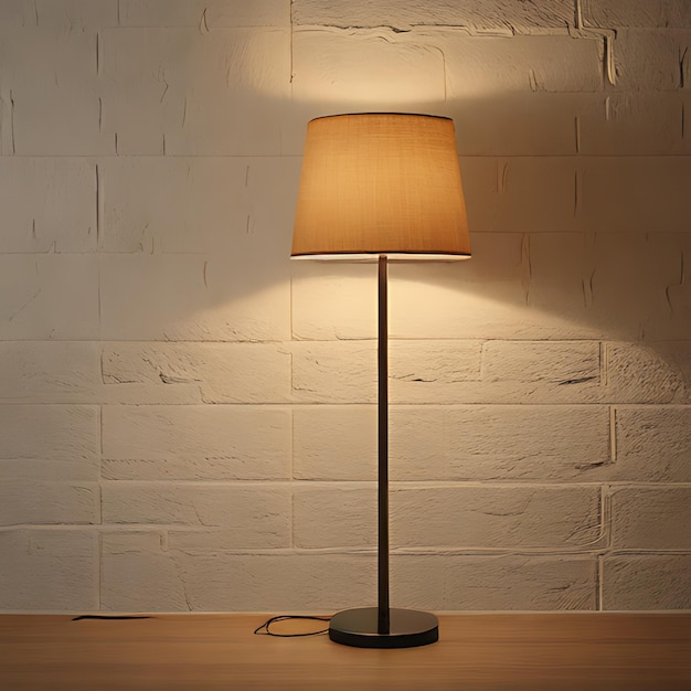 Photo a lamp that is on a table with a lamp shade
