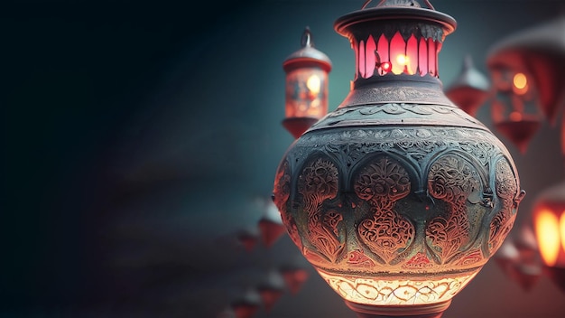 A lamp with a blue background and the words eid al - adha on it.