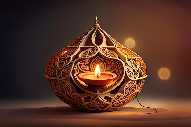 A lamp with a candle inside of it