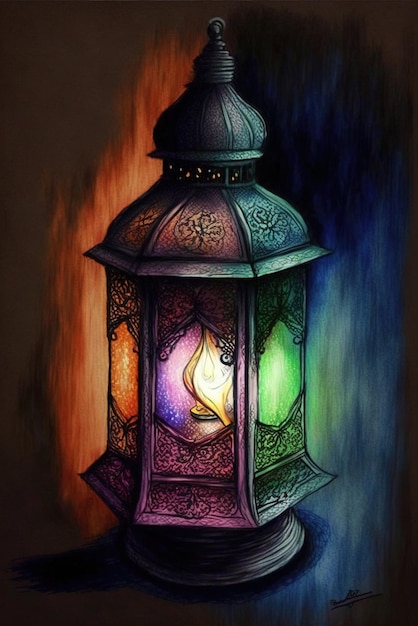 A lamp with the colors of the rainbow.