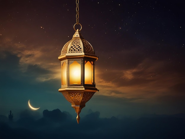 a lamp with a crescent moon in the background