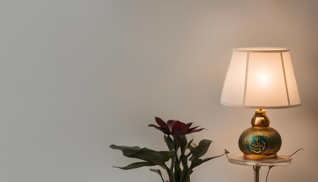 a lamp with a flower in it next to a lamp with a lamp on it