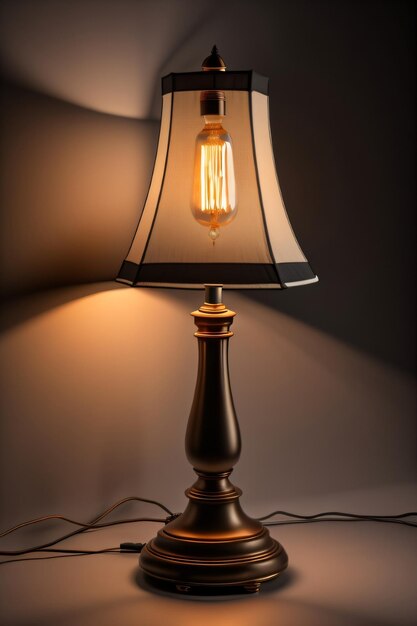 Photo a lamp with a lamp shade that says'the light is on. '