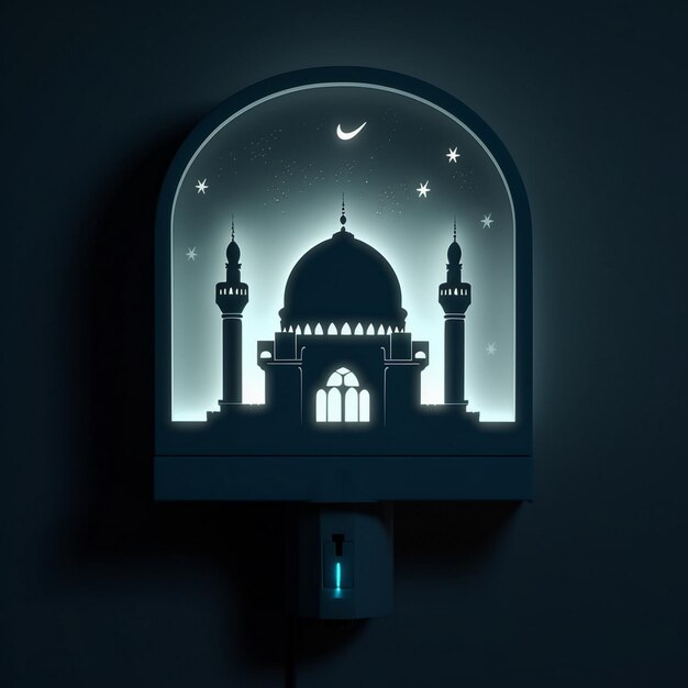 A lamp with a light that has the words ramadan on it