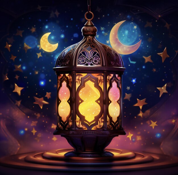 a lamp with a moon and stars in the background