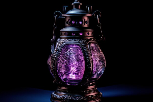 A lamp with purple lights on it