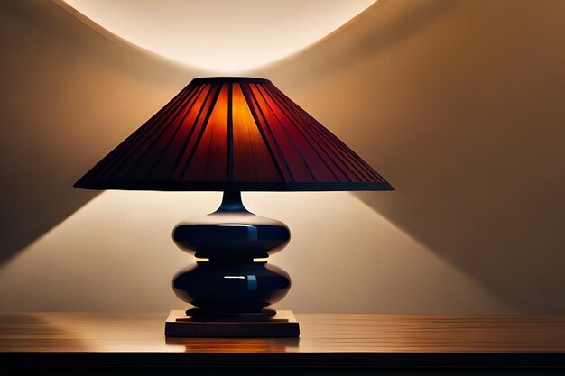 a lamp with a red shade on it