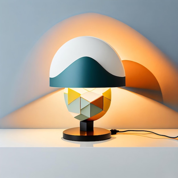A lamp with a triangle shade on it