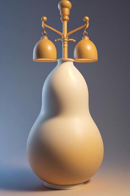 A lamp with a white base and a light bulb on it.