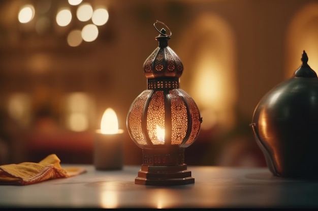 Photo a lamp with the word ramadan on it