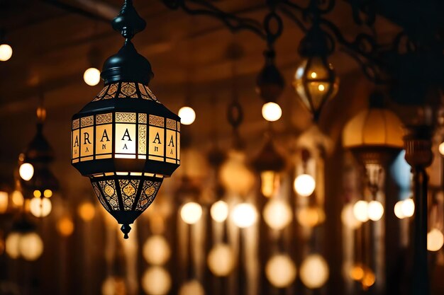 A lamp with the word ramadan on it