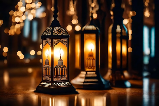 A lamp with the word ramadan on it