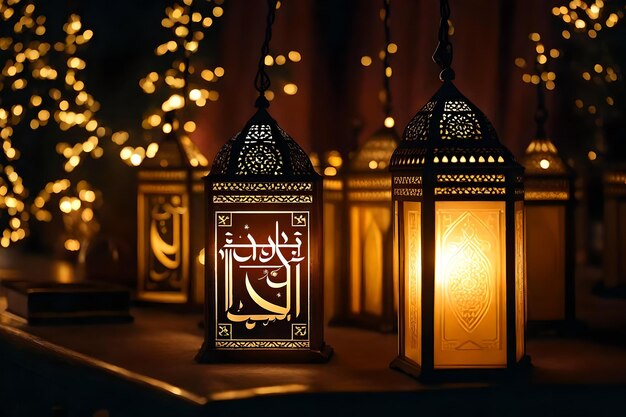 A lamp with the word ramadan on it