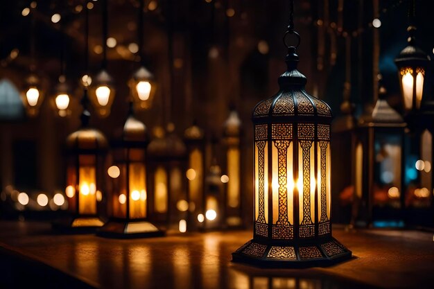 Foto una lampada con la parola ramadan su di essa