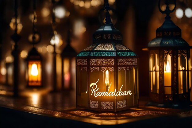 Foto una lampada con la parola ramadan su di essa