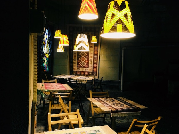 lamps in hotel at night
