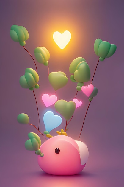 Foto lampade con cuori incandescente sfondo per l'amore di san valentino con character cartoon