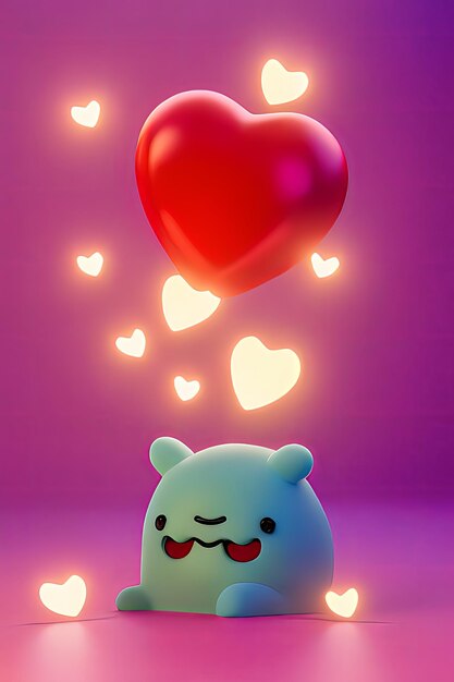 Lamps with glowing hearts Background for valentine love with Character Cartoon