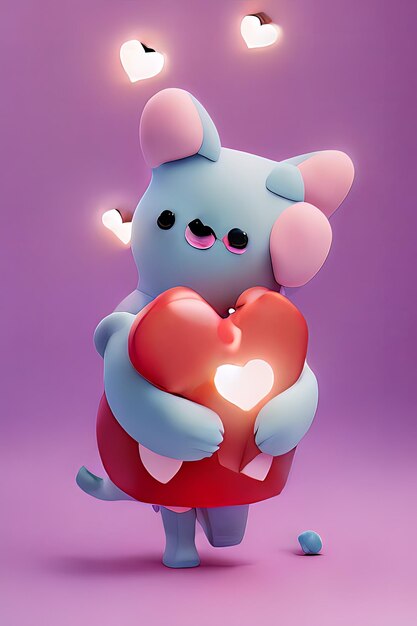 Photo lamps with glowing hearts background for valentine love with character cartoon