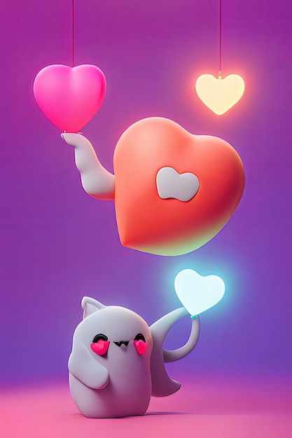 Lamps with glowing hearts Background for valentine love with Character Cartoon