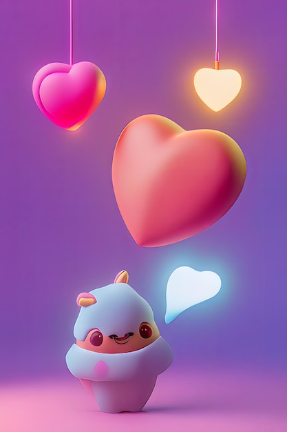 Lamps with glowing hearts Background for valentine love with Character Cartoon