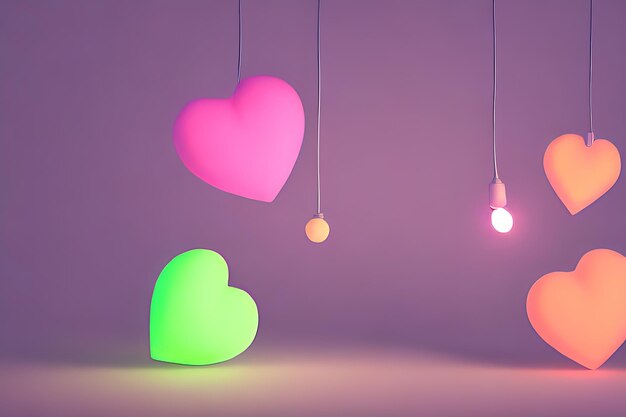 Lamps with glowing hearts background for valentine love