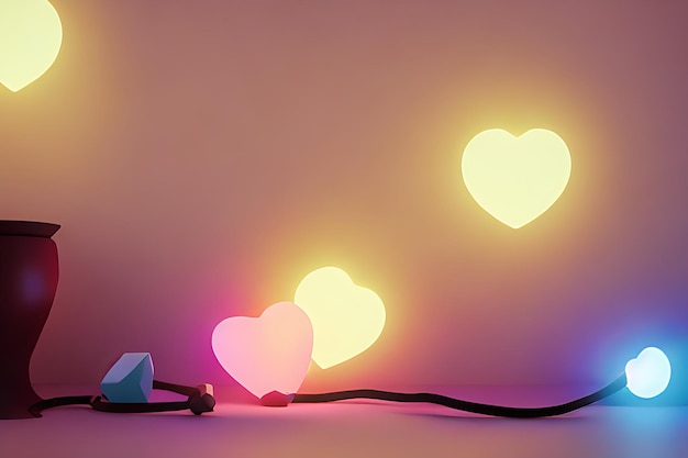 Photo lamps with glowing hearts background for valentine love